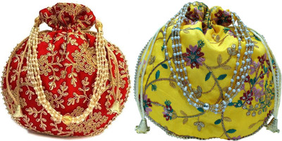 athizay Embroidery work handmade wristlets Potli For Women Fashion Potli(Pack of 2)