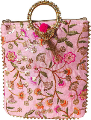 AtheenaAris Women Pink Floral Potli Bag Purse For Wedding Party Potli