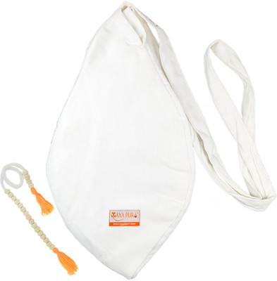 Mayapuri White Cotton Gomukhi Japa Mala Bag with Zip Pocket & Sakshi Mala Counter Potli