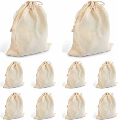 HOD Cotton Pouch Potli Cotton Drawstring Bag Pack of 10 Potli(Pack of 10)