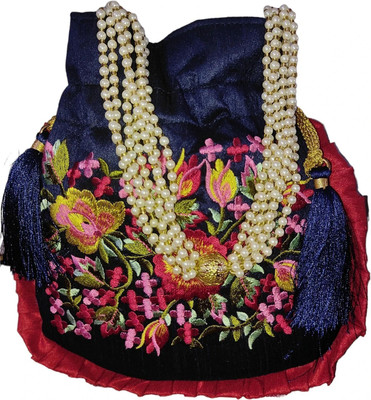 AtheenaAris Silk Made Purple Zari Embroidery Potli with Pearl Handle For Women Potli