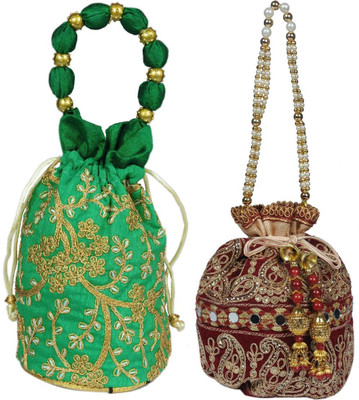 Sunesh Creation Embroidered Potli Bag Gift for Wedding & Other Occasion Potli(Pack of 2)