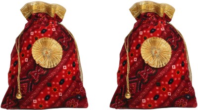 Dulhan Enterprises Traditional Rajasthani style Bandhej Velvet Potli Bags for Shagun & Return Gifts Potli(Pack of 2)