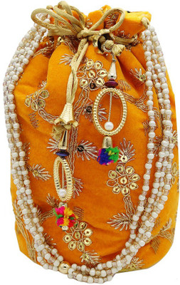 Radha's Velvet Sequence Round Potli With Pearl Handle Potli