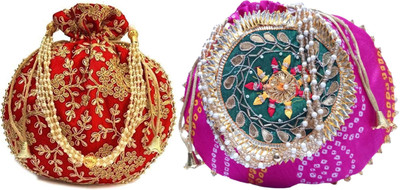 athizay Embroidery work handmade wristlets Potli For Women Fashion Potli(Pack of 2)