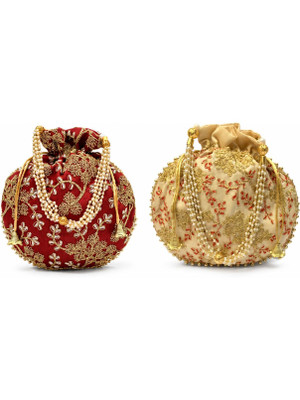 AtheenaAris Beautiful & Elegant Potli for Women, Maroon-Beige Potli(Pack of 2)