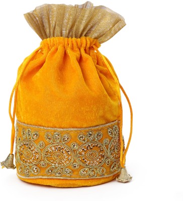 Meher Collection Women's velvet Traditional Potli with Round base Bag for Wedding & Diwali,Festivals,Parties,Functions,or any Giveaways Return Gift Potli