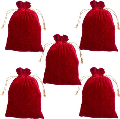 Dulhan Enterprises DLC Stretchable Velvet Potli Bags for return gifts, Women Handbag pouch Potli(Pack of 5)
