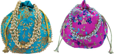 athizay Embroidery work handmade wristlets Potli For Women Fashion Potli(Pack of 2)