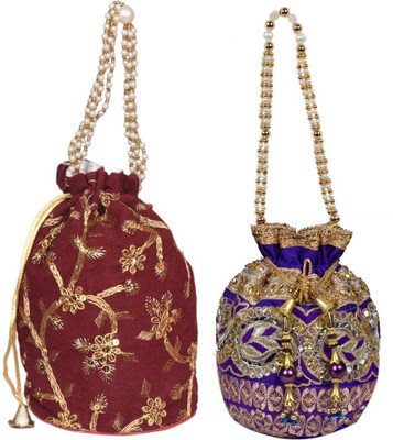 Sunesh Creation Embroidered Potli Bag Gift for Wedding & Other Occasion Potli(Pack of 2)