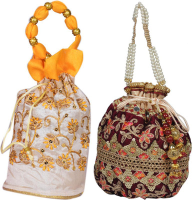 Sunesh Creation Embroidered Potli Bag Gift for Wedding & Other Occasion Potli(Pack of 2)