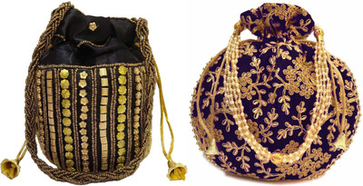 athizay Embroidery work handmade wristlets Potli For Women Fashion Potli(Pack of 2)