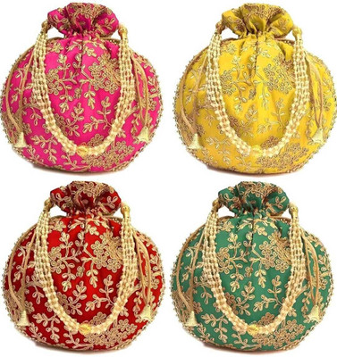AtheenaAris Silk Wedding Potli Wallet Potli | Christmas Gift Pack of 4 Potli