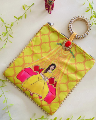 byra Yellow Haldi Silk Bridal Women Potli Bag Potli