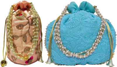 athizay Embroidery work handmade wristlets Potli For Women Fashion Potli(Pack of 2)
