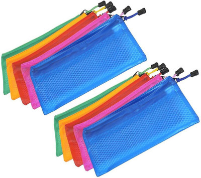 Sanchi Creation Elite 10 Pack Zipper Stationary/Travel Document/Cheque/Cosmetics Pouch Pouch(Pack of 12)