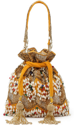 Anekaant Dangle Honey & Multi Embellished Velvet Potli Potli