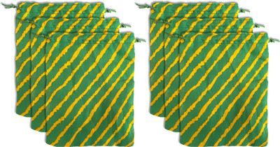 KUBER INDUSTRIES Multiuses Lehriya Print Potli Bag for women With Drawstring Set of 6 (Green) Potli(Pack of 6)