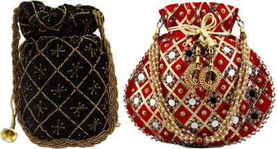 athizay Embroidery work handmade wristlets Potli For Women Fashion Potli(Pack of 2)