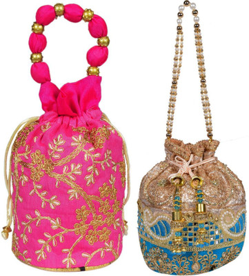 Sunesh Creation Embroidered Potli Bag Gift for Wedding & Other Occasion Potli(Pack of 2)