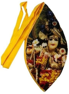 Vrindavanstore.in Shree Krishna Printed Jaap Bag for Prayer Beads in Black Color Potli