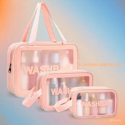 Gleam Soul Soft Pink 3-in-1 Travel Wash Storage Set with Transparent Display Cosmetic Bag