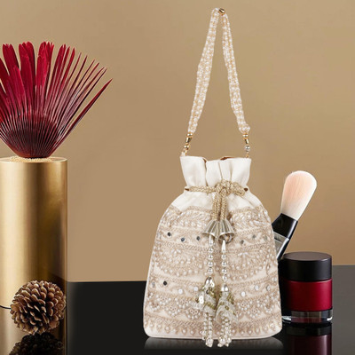 PLANX Stylish Fancy Design Embroidery Traditional Wedding Party Potli Bag For Women Potli