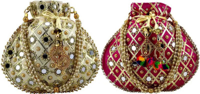 banithani Trendy Party Wear Potli for Women | Pearl Handle & Embroidery Potli
