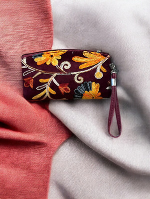 SlingStyle Kashmiri Cotton Floral Embroidered Women's Stylish Hand Bag Clutch Coin Purse