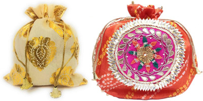 athizay Embroidery work handmade wristlets Potli For Women Fashion Potli(Pack of 2)