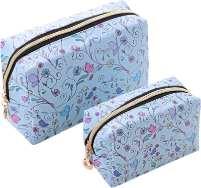 Tinker Squad Cute Floral Makeup Cosmetic Pouch Organizer Kit for Girls Women | Cosmetic Bag(Pack of 2)