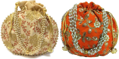Fancy Walas Beautiful & Elegant Potli for Women, Beige-Orange Potli(Pack of 2)