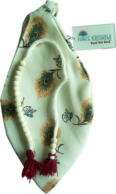 Hare Krishna Food For Soul Radhe Name White Bead Bag-Gomukhi Jaap Mala-Mala Jholi-Chanting Bag Potli