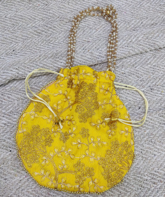 Beauty World Jute Polti Handbag Pearl - Raw Silk Design For Girls/Women Festive Wedding Potli