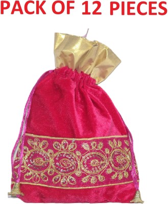 BARDHMAN VELVET_BORDER_PINK_POTLI_12 Potli(Pack of 12)