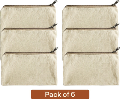MadeInGarden Multipurpose Cotton Canvas Makeup Pouch with Zipper (Pack of 6) Cosmetic Bag(Pack of 6)