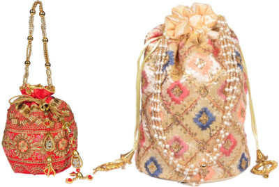 Sunesh Creation Embroidered Potli Bag Gift for Wedding & Other Occasion Potli(Pack of 2)