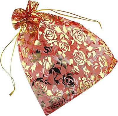 DNY 100 Pcs Potli Bags, Organza Pouches 4x6 inches red 100 Potli(Pack of 100)