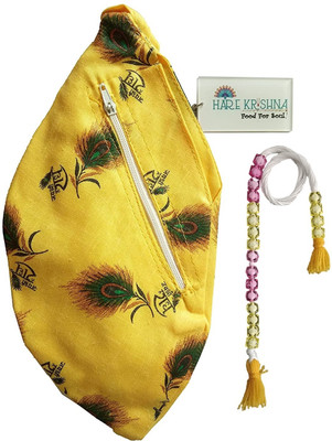 Hare Krishna Food For Soul Radhe Name Printed Bead Bag for Chanting Potli