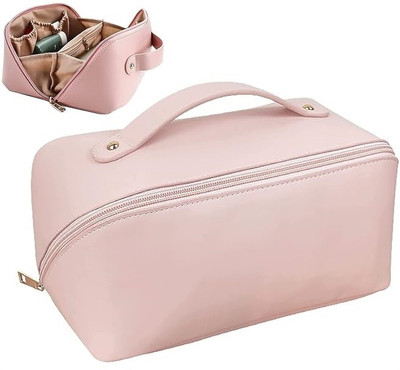 TAPAHPRIYAY Portable Leather Cosmetic Make up Storage Bags with Handle Cosmetic Bag