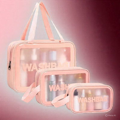 Gleam Soul Premium Transparent Toiletry Wash Bag Pack with Multi-Size Organizer Pouches Cosmetic Bag