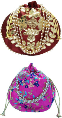 athizay Potli handbags Women pouches for Return ethnic potli bags Embroidered Potli(Pack of 2)