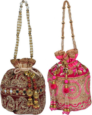 Sunesh Creation Embroidered Potli Bag Gift for Wedding & Other Occasion Potli(Pack of 2)