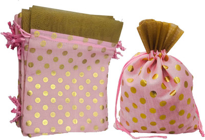 3A Featuretail 18 cm x 13 cm Polka Dot Drawstring Bags Pouches Potli Dry Fruits/return gift Potli(Pack of 15)