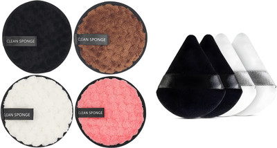 ROODILES Round & Triangle Powder Puff Combo Set of 8 – Dual-Shape Beauty & Remover Sponge(Multicolor)