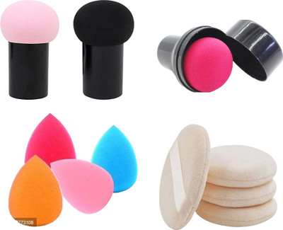 glowease 2 Mushroom, 3 Oval Puff, 4 Round Powder Puff and One With Box(Multicolor)