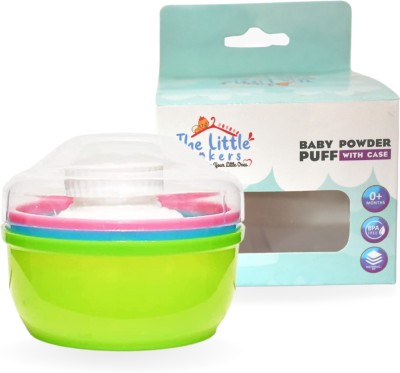 The Little Lookers Portable Baby Skin Care Baby Powder Puff with Box Holder Container for New Born and Kids for Baby Face and Body ('Green')(Green)