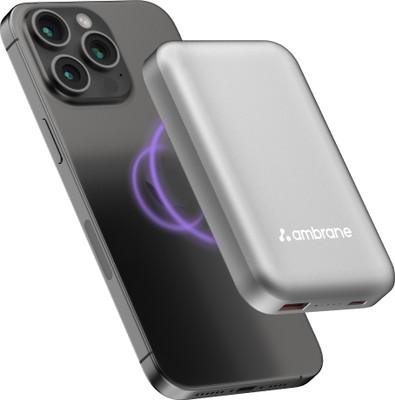 Ambrane 10000 mAh 22.5 W Wireless With MagSafe Power Bank(Silver, Lithium Polymer, Fast Charging, Power Delivery 3.0, Quick Charge 3.0 for Earbuds, Laptop, Mobile, Smartwatch, Tablet, Trimmer)