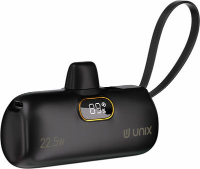 Unix 5000 mAh 22.5 W Mini Pocket Size Power Bank(Black, Lithium Polymer, Fast Charging for Mobile, Tablet)