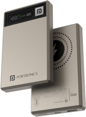Portronics 10000 mAh 22.5 W Wired & Wireless Compact Pocket Size Power Bank(Beige, Lithium Polymer, Fast Charging for Mobile)